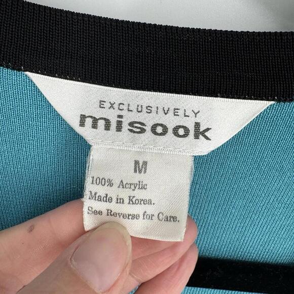 Misook Cardigan medium M teal black sweater jacket career business office work - Picture 2 of 4